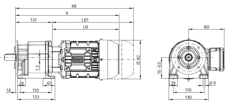 CA01 - Монтаж на лапах и исполнение с фланцем B5