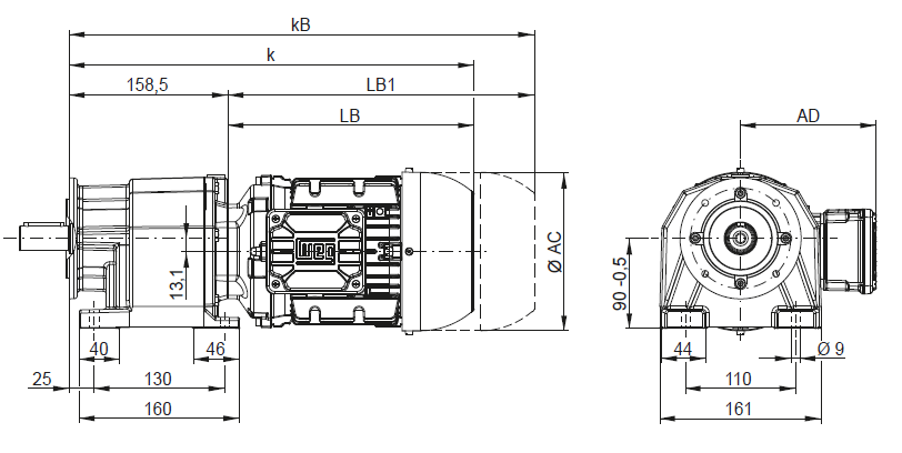 CA03 - Монтаж на лапах и исполнение с фланцем B5