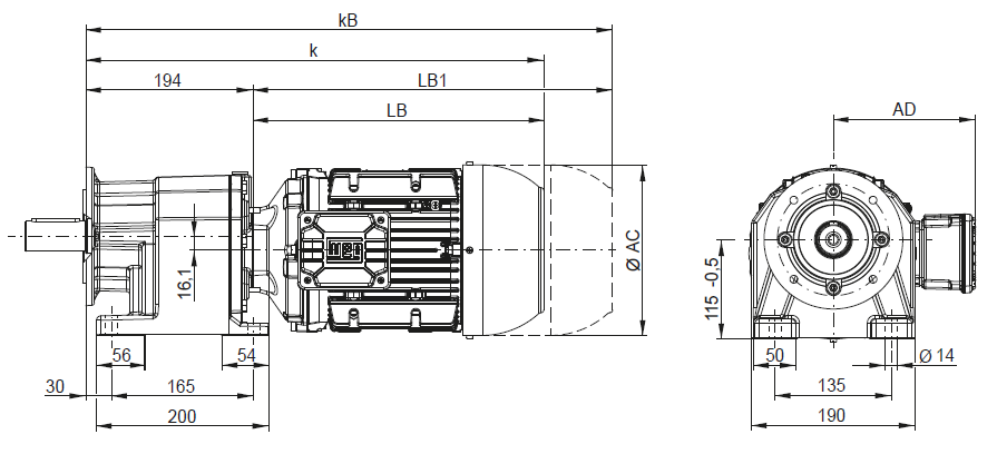 CA05 - Монтаж на лапах и исполнение с фланцем B5