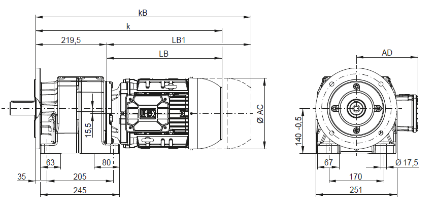 CA07 - Монтаж на лапах и исполнение с фланцем B5