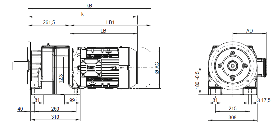 CA08 - Монтаж на лапах и исполнение с фланцем B5