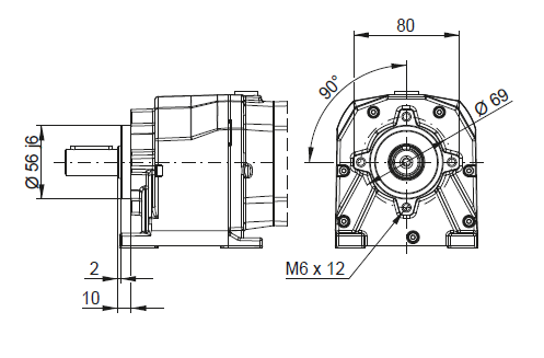CW00 - На лапах с фланцевым исполнением B14 + центрирующее и резьбовое отверстие