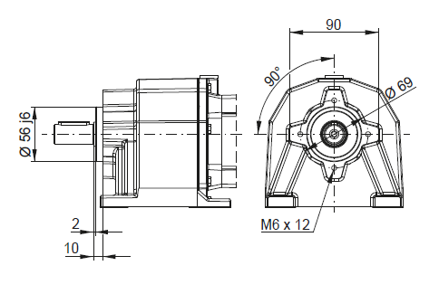 CW01 - На лапах с фланцевым исполнением B14 + центрирующее и резьбовое отверстие