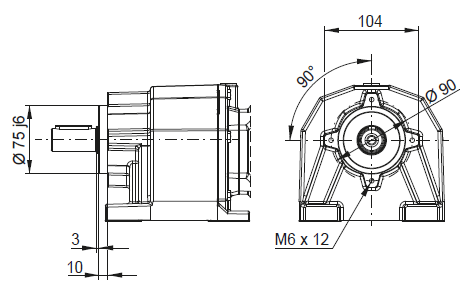 CW03 - На лапах с фланцевым исполнением B14 + центрирующее и резьбовое отверстие