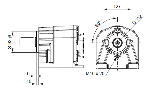 CW05 - На лапах с фланцевым исполнением B14 + центрирующее и резьбовое отверстие