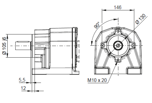 CW06 - На лапах с фланцевым исполнением B14 + центрирующее и резьбовое отверстие