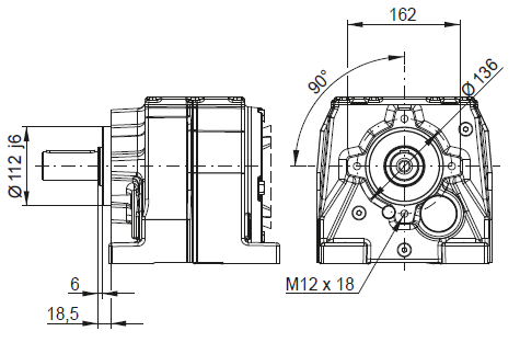 CW07 - На лапах с фланцевым исполнением B14 + центрирующее и резьбовое отверстие