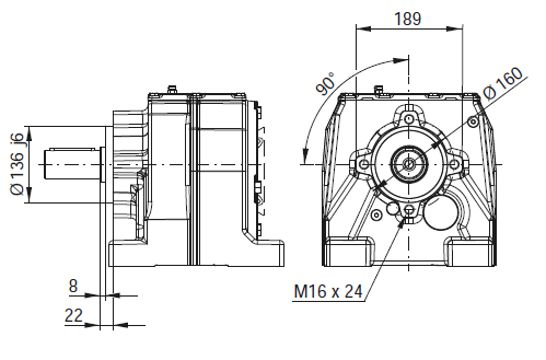 CW08 - На лапах с фланцевым исполнением B14 + центрирующее и резьбовое отверстие