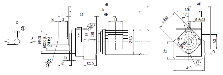 Монтажное исполнение на фланце DZ/ZZ108 (тип С) Монтажное исполнение на фланце DZ/ZZ108 (тип С)