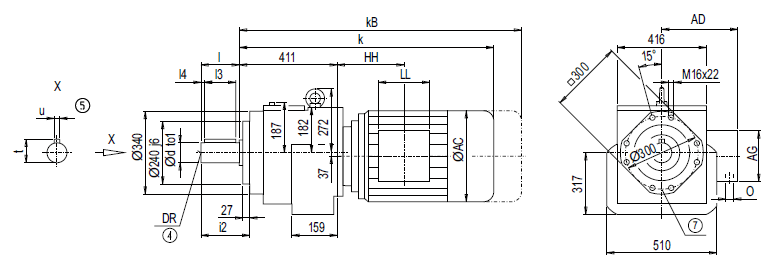Монтажное исполнение на фланце DZ/ZZ148 (тип С) Монтажное исполнение на фланце DZ/ZZ148 (тип С)
