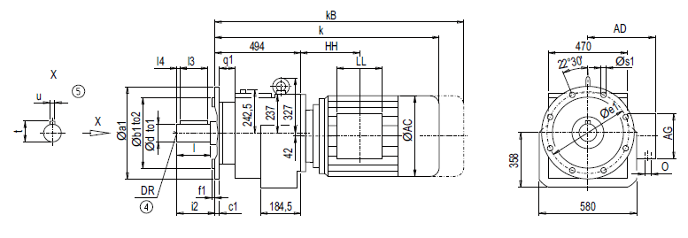 Монтажное исполнение на фланце DF/ZF168 (тип A) Монтажное исполнение на фланце DF/ZF168 (тип A)