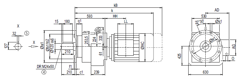 Монтажное исполнение на фланце DF/ZF188 (тип A) Монтажное исполнение на фланце DF/ZF188 (тип A)