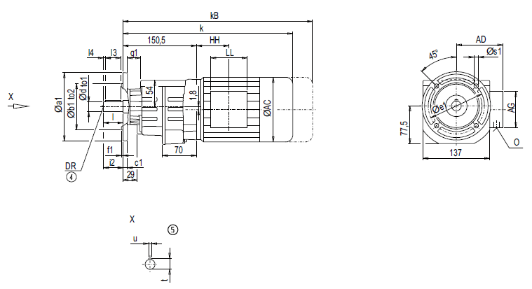 Монтажное исполнение на фланце DF/ZF18 (тип A) Монтажное исполнение на фланце DF/ZF18 (тип A)