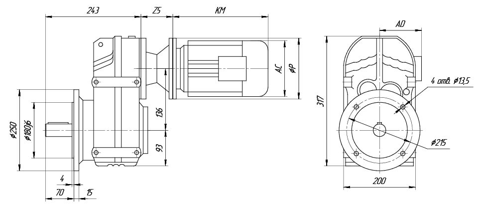 Цельный выходной вал VRP (F)415 Цельный выходной вал VRP (F)415