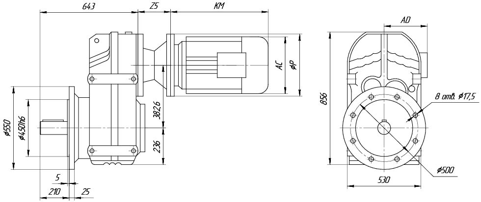 Цельный выходной вал VRP (F)445 Цельный выходной вал VRP (F)445