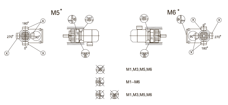 Положение сливной пробки (сапуна) M5, M6 Положение сливной пробки (сапуна) M5, M6