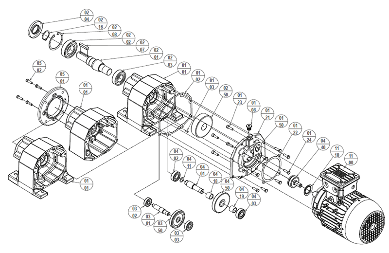 Внутреннее устройство редуктора Watt Drive (Ватт Драйв) серии WEG